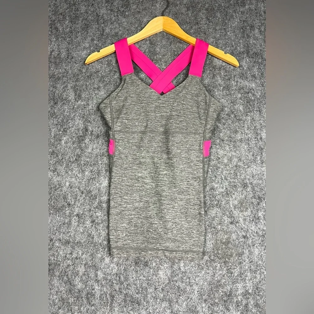 lululemon athletica Gray Heather Tank with Hot Pink Crossover Straps